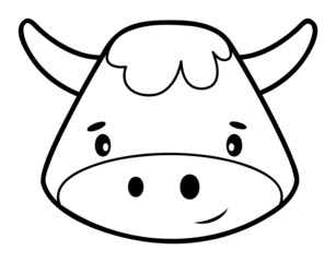 Coloring book or page for kids. Bull black and white outline illustration.