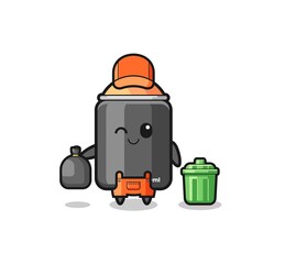 the mascot of cute spray paint as garbage collector