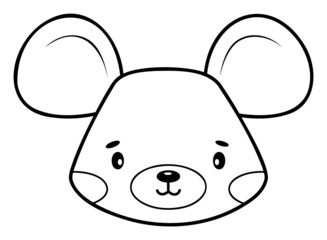 Coloring book or page for kids. Mouse black and white outline illustration.