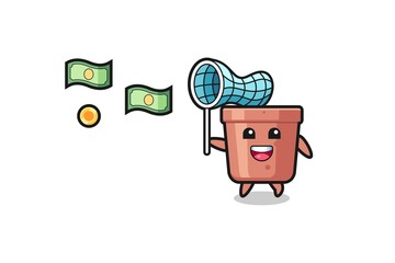 illustration of the flowerpot catching flying money
