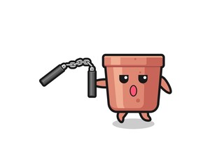 cartoon of flowerpot using nunchaku