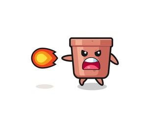 cute flowerpot mascot is shooting fire power