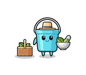plastic bucket herbalist cute cartoon.