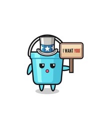 plastic bucket cartoon as uncle Sam holding the banner I want you.