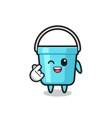 plastic bucket character doing Korean finger heart.