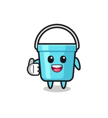 plastic bucket mascot doing thumbs up gesture.