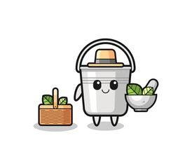 metal bucket herbalist cute cartoon