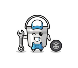 the metal bucket character as a mechanic mascot