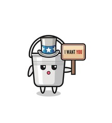 metal bucket cartoon as uncle Sam holding the banner I want you
