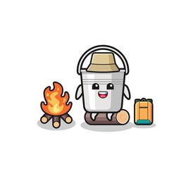 camping illustration of the metal bucket cartoon