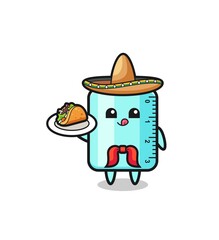 ruler Mexican chef mascot holding a taco
