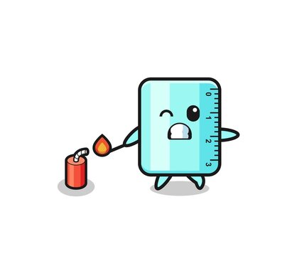 ruler mascot illustration playing firecracker