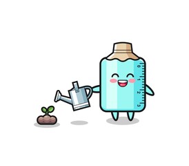 cute ruler is watering plant seeds