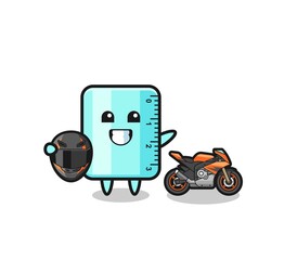 cute ruler cartoon as a motorcycle racer