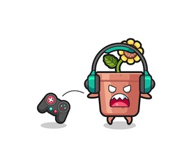 sunflower pot gamer mascot is angry