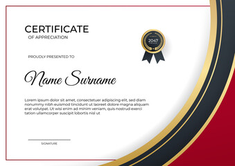 Modern gradient red black gold certificate design Template