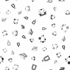 Set Basin with shirt, Bottle for cleaning agent, Soap water bubbles and Electric iron on seamless pattern. Vector