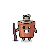 plant pot hunter mascot holding a gun