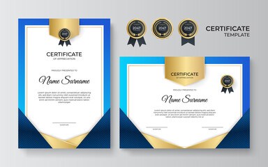 Modern employee blue gold certificate design Template