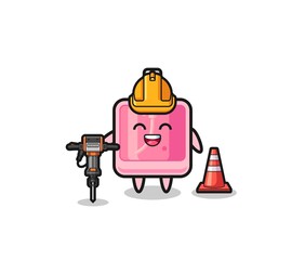 road worker mascot of perfume holding drill machine