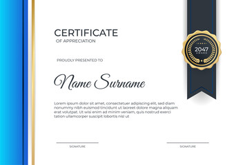 Modern flat blue gold certificate design Template