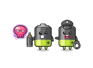 battery cartoon doing vandalism and caught by the police