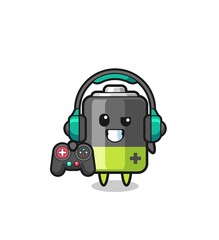 battery gamer mascot holding a game controller