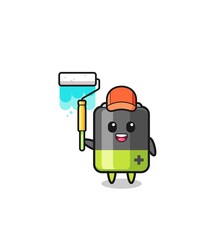 the battery painter mascot with a paint roller