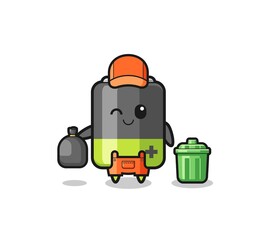 Fototapeta premium the mascot of cute battery as garbage collector