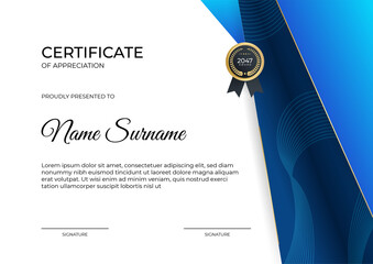 Modern gradient blue gold certificate design Template