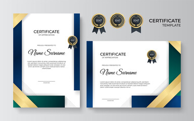 Modern gradient blue green gold certificate design Template