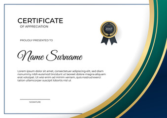 Modern gradient blue green gold certificate design Template