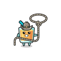 the orange juice cowboy with lasso rope