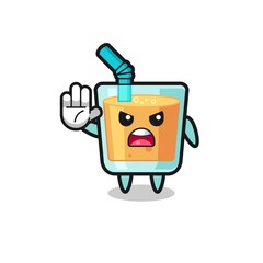 orange juice character doing stop gesture