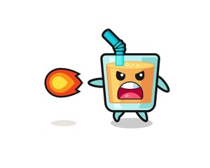 cute orange juice mascot is shooting fire power