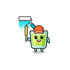 the melon juice painter mascot with a paint roller