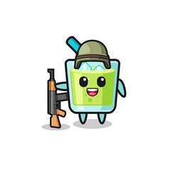 cute melon juice mascot as a soldier