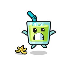 melon juice cartoon is slip on a banana peel