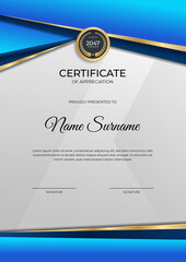 Professional blue gold certificate design Template