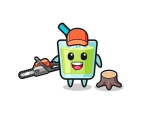 melon juice lumberjack character holding a chainsaw
