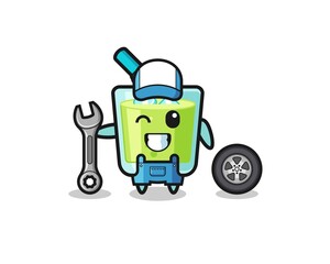 the melon juice character as a mechanic mascot