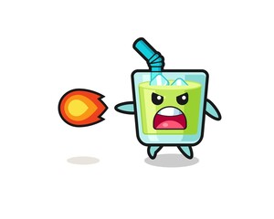 cute melon juice mascot is shooting fire power