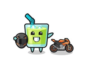 Obraz premium cute melon juice cartoon as a motorcycle racer