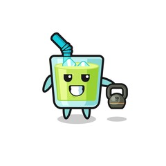 melon juice mascot lifting kettlebell in the gym