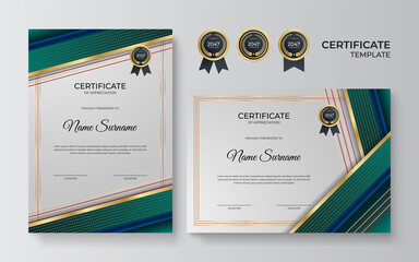 Modern employee blue green gold certificate design Template