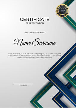 Modern gradient blue green gold certificate design Template