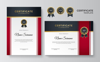 Modern employee red black gold certificate design Template
