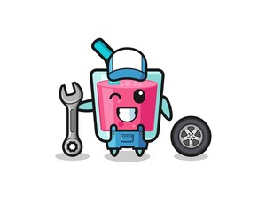 the strawberry juice character as a mechanic mascot