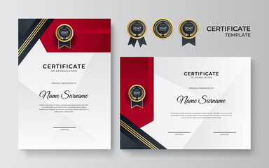 Modern gradient red black gold certificate design Template