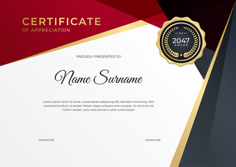Modern gradient red black gold certificate design Template